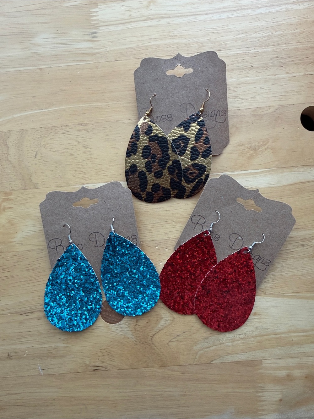 Assorted Teardrop Women's Earrings - Leopard, Turquoise & Red Glitter